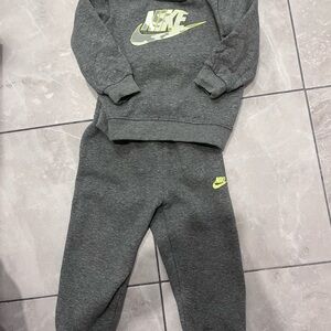 Nike Kids Gray Sweatpants with Neon Yellow Logo